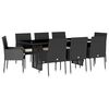 vidaXL 9-tlg. Garten-Essgruppe mit Kissen Schwarz Poly Rattan