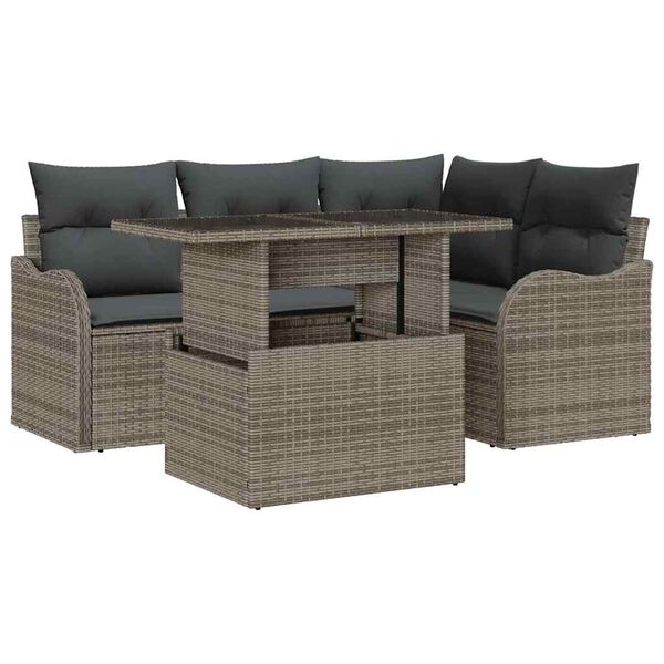 vidaXL Gartensofa-set mit Kissen mit Kissen 5 pcs Grau Poly Rattan