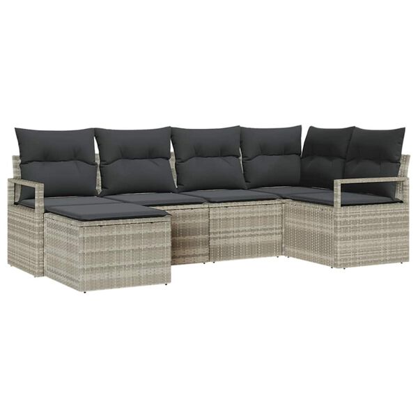 vidaXL Sofa Set mit Kissen mit Speicher 6 pcs Hellgrau Poly-Rattan