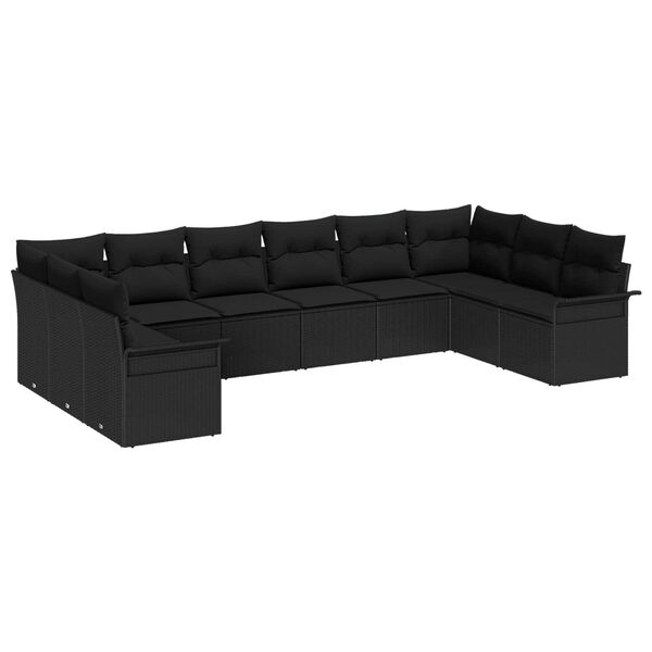 vidaXL Gartensofa-set mit Speicher 10 pcs Schwarz Poly-Rattan