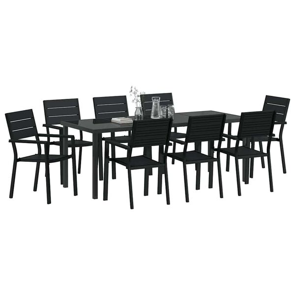 vidaXL Garten Essgruppe 9 pcs Schwarz Pulverbeschichteter Stahl