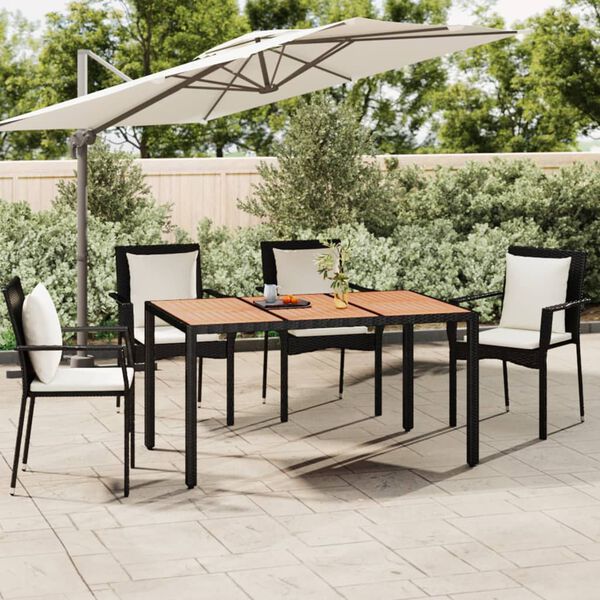 vidaXL Gartentisch mit Holzplatte Schwarz Poly Rattan & Akazienholz