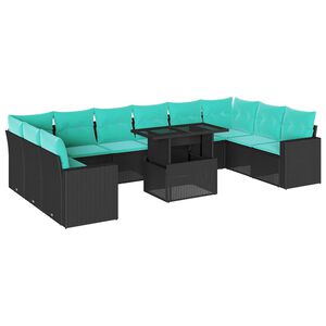 vidaXL 11-teiliges Gartensofa-Set mit Kissen, schwarzes Polyrattan