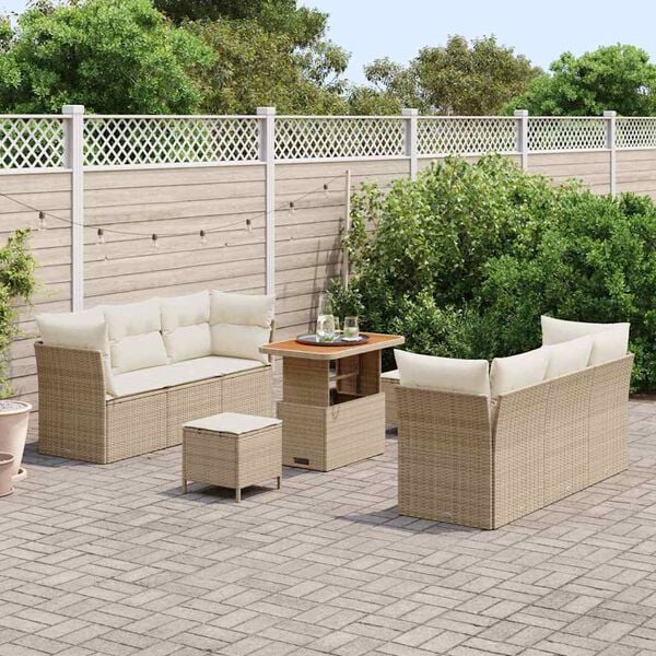 vidaXL Gartensofa-set mit Kissen 9 pcs Beige und Creme Poly-Rattan