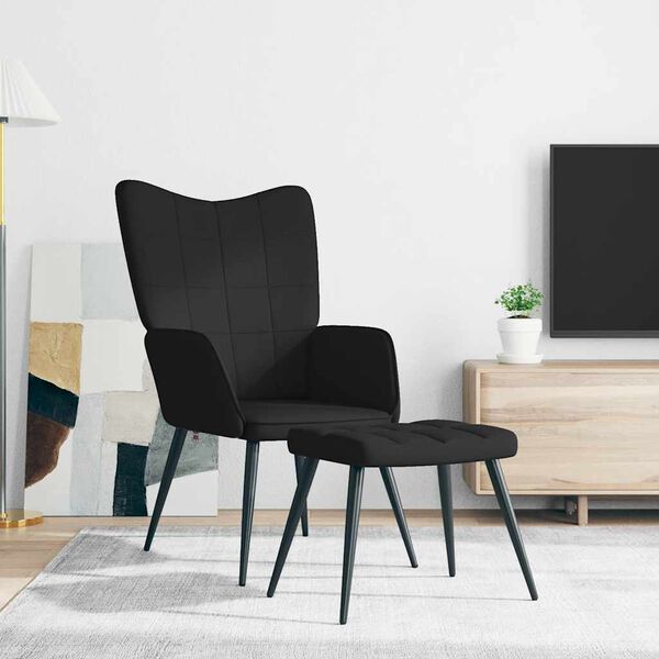 vidaXL Relaxsessel mit Hocker Schwarz Stoff