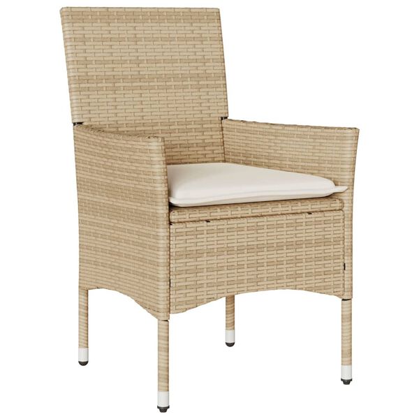 vidaXL 7-tlg. Garten-Essgruppe mit Kissen Beige Poly Rattan und Glas