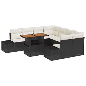 vidaXL Garten-Sofa-Set mit Speicher 9 pcs Schwarz Poly Rattan