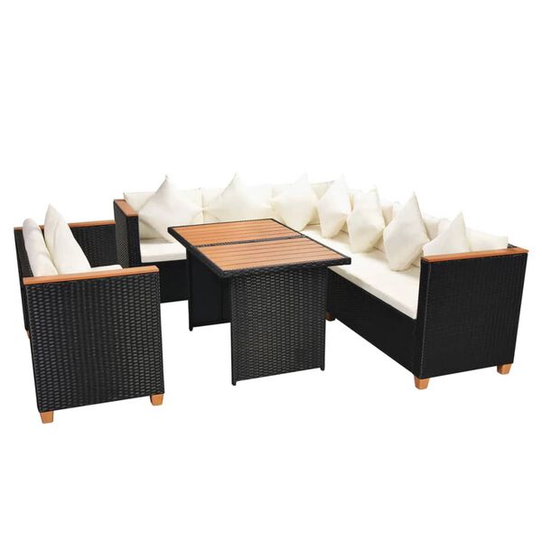 vidaXL 5-tlg. Garten-Lounge-Set mit Kissen Poly Rattan Schwarz