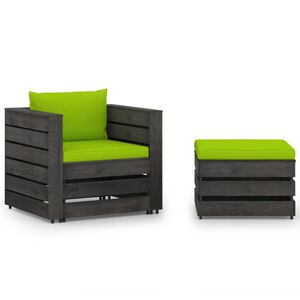 vidaXL 2-tlg. Garten-Lounge-Set mit Kissen Grau Impr&auml;gniertes Holz
