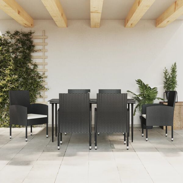 vidaXL 7-tlg. Garten-Essgruppe Schwarz Poly Rattan und Stahl