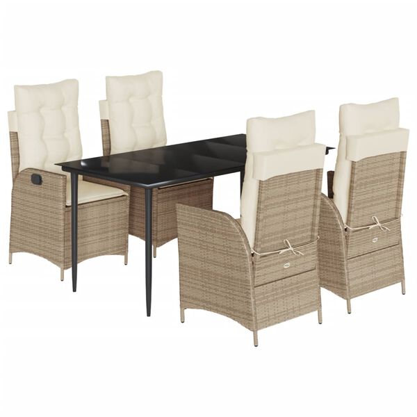vidaXL 5-tlg. Garten-Essgruppe mit Kissen Beige Poly Rattan