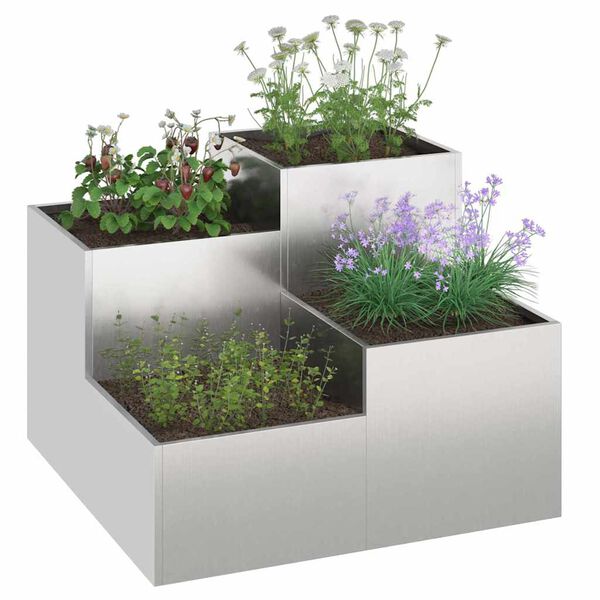 vidaXL Gartenblumentopf Silber 80 x 80 x 60 cm Edelstahl
