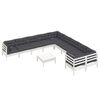 vidaXL 11-tlg. Garten-Lounge-Set mit Kissen Weiß Kiefernholz