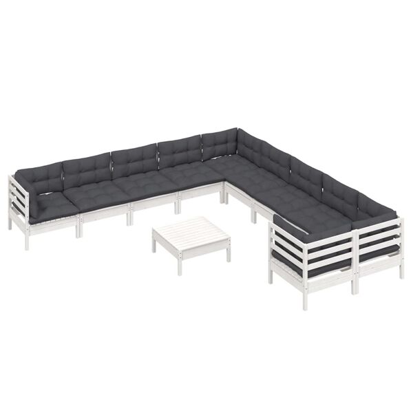 vidaXL 11-tlg. Garten-Lounge-Set mit Kissen Weiß Kiefernholz