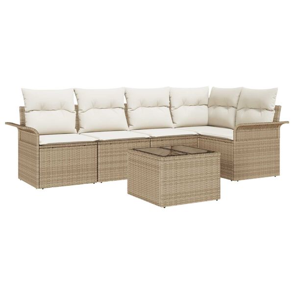 vidaXL Garten-Sofa-Set mit Kissen mit Speicher 6 pcs Beige Poly Rattan