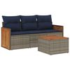 vidaXL 4-teiliges Gartensofa-Set mit Kissen, grau, Polyrattan