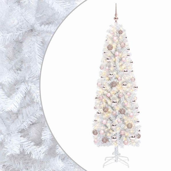 vidaXL Künstlicher schmaler Weihnachtsbaum mit Weihnachtskugel 210 cm
