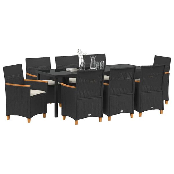 vidaXL Garten Essgruppe 9 pcs Schwarz Poly-Rattan