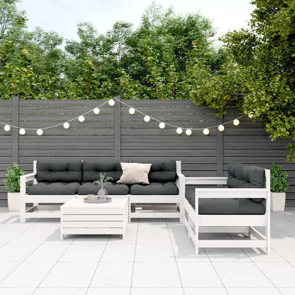 vidaXL 6-tlg. Garten-Lounge-Set mit Kissen Wei&szlig; Massivholz Kiefer