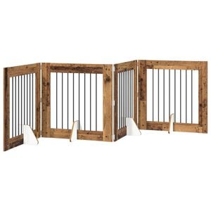 vidaXL Klappbares Hundetor mit St&auml;ndern 4 pcs Altholz 321 cm