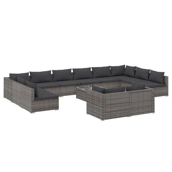vidaXL 13-tlg. Garten-Lounge-Set mit Kissen Grau Poly Rattan