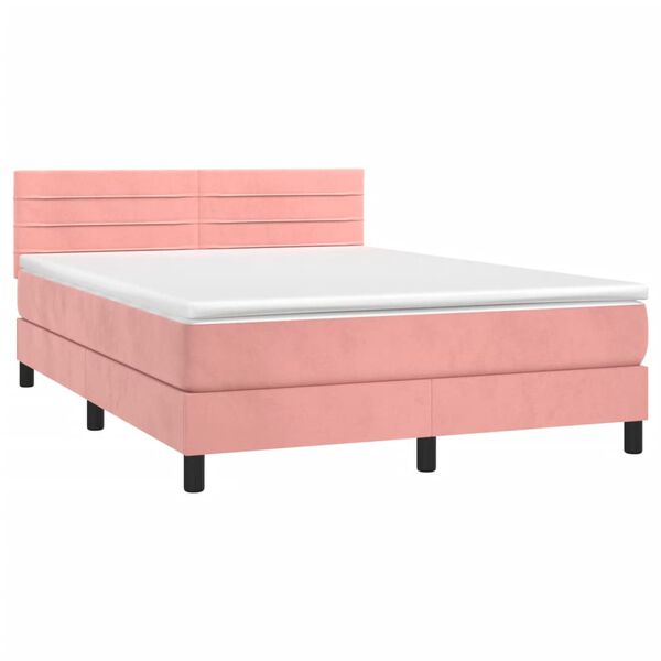 vidaXL Boxspringbett mit Matratze Rosa 140x190 cm Samt