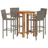 vidaXL 5-tlg. Gartenbar-Set Grau Massivholz Akazie und Poly Rattan