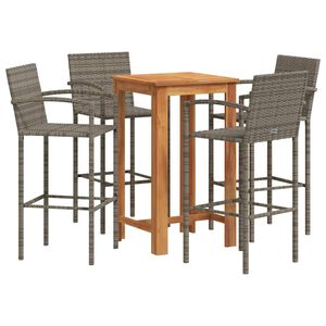 vidaXL 5-tlg. Gartenbar-Set Grau Massivholz Akazie und Poly Rattan