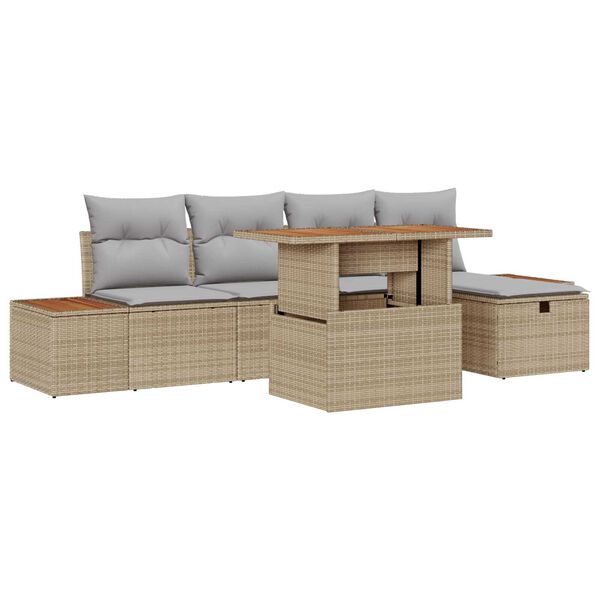 vidaXL Garten-Sofa-Set mit Kissen mit Speicher 6 pcs Beige Poly Rattan