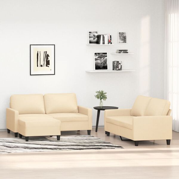 vidaXL 3-tlg. Sofagarnitur mit Kissen Creme Stoff