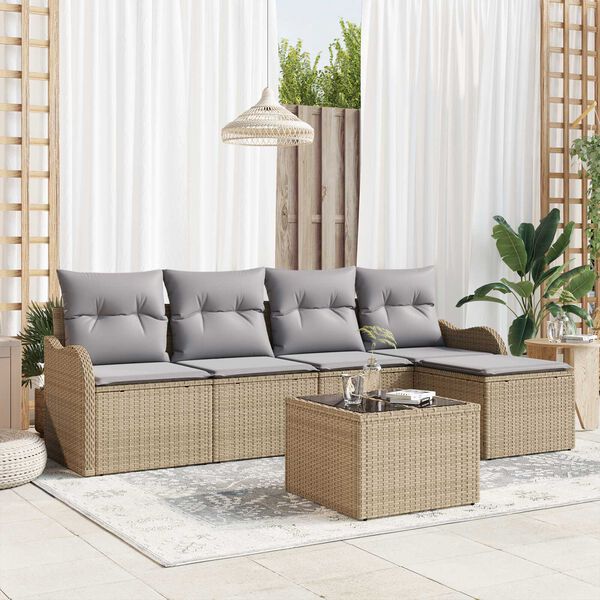 vidaXL Garten-Sofa-Set mit Kissen 6 pcs Schwarz Poly Rattan