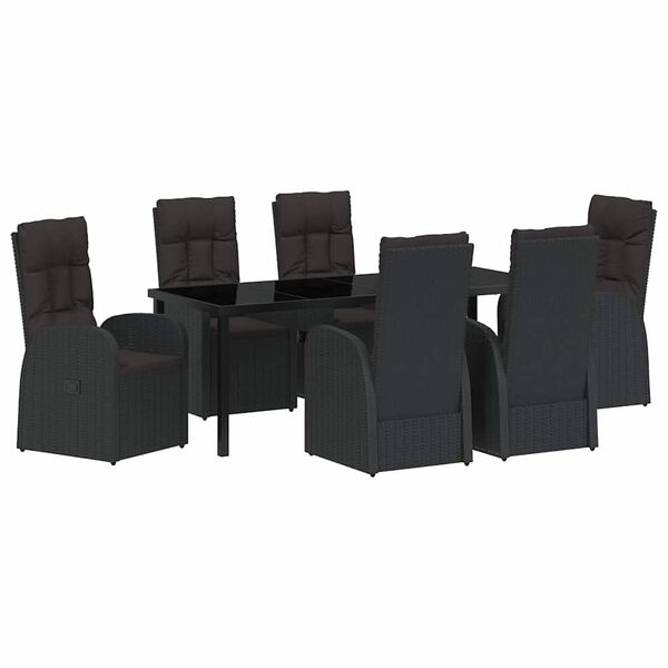 vidaXL Garten Essgruppe mit Kissen 7 pcs Schwarz Poly-Rattan