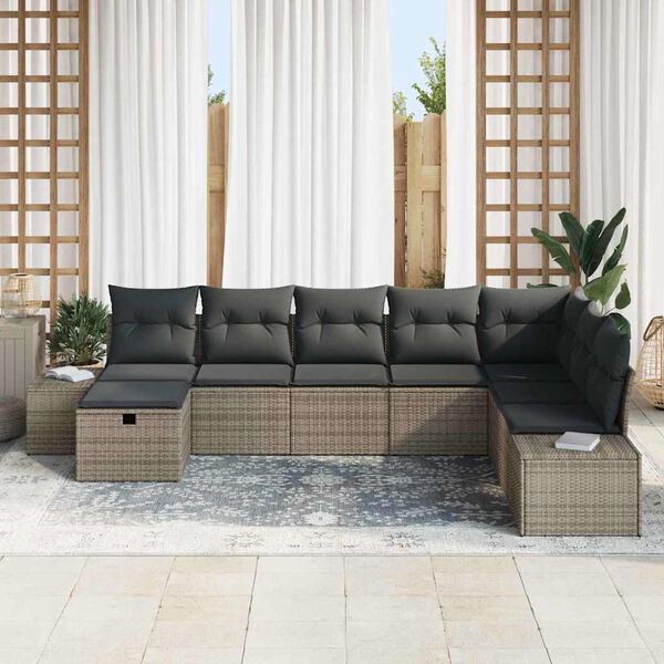 vidaXL Gartensofa-set mit Kissen 8 pcs Grau Poly-Rattan