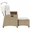 vidaXL Gartensofa mit Liegefunktion Kissen L-Form Beige Poly Rattan