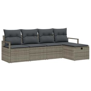 vidaXL Garten-Sofa-Set mit Kissen mit Speicher 5 pcs Grau Poly Rattan