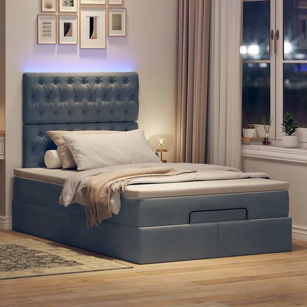 vidaXL Ottoman-Bett mit Matratzen & LEDs Dunkelgrau 120x190 cm Samt