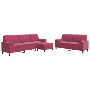 vidaXL 3-tlg. Sofagarnitur mit Kissen und Nackenrollen Weinrot Samt