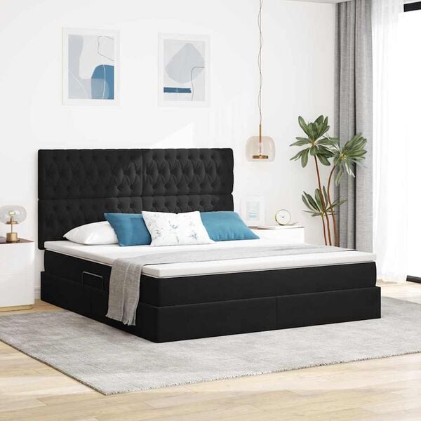 vidaXL Bett mit Stauraum und LED mit LED Schwarz 180 x 200 cm Samt
