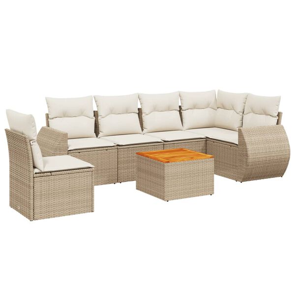 vidaXL 7-tlg. Garten-Sofagarnitur mit Kissen Beige Poly Rattan