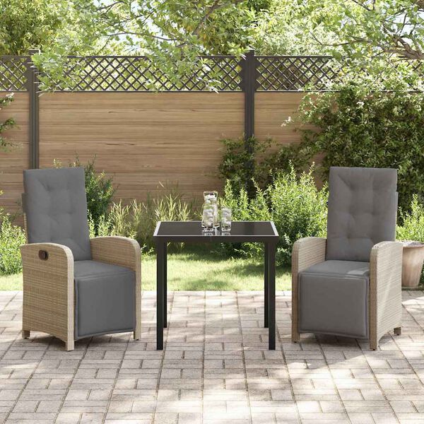 vidaXL Garten Essgruppe mit Kissen 3 pcs Beige Poly-Rattan