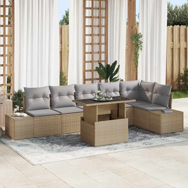 vidaXL Gartensofa-set mit Kissen 7 pcs Beige und Hellgrau Poly-Rattan