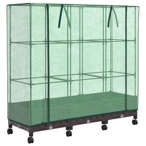 vidaXL Gartenplanter mit Gew&auml;chshausabdeckung und R&auml;dern 3 Stk. Braun