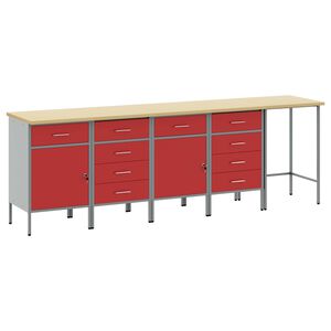 vidaXL Arbeitsschrankset mit Schubladen 5 Stk. Rot und Grau