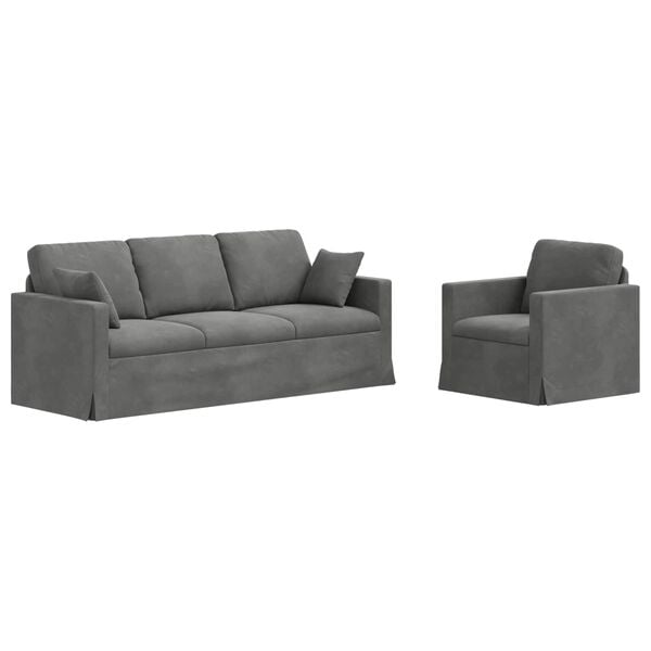 vidaXL Sofa Set 2 pcs Dunkelgrau 198 x 78 x 80 cm Samt