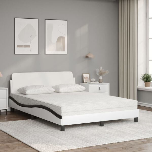 vidaXL Bett mit Matratze "Dover" Wei&szlig; und Schwarz 140x200 cm Kunstleder