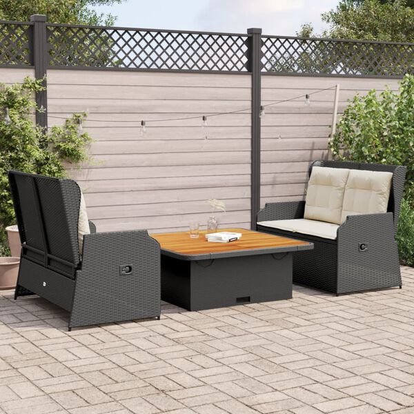 vidaXL 3-tlg. Garten-Lounge-Set mit Kissen Schwarz Poly Rattan