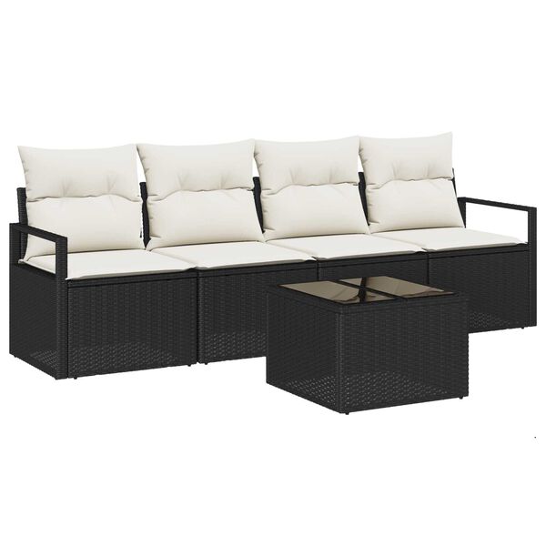 vidaXL Sofa Set 5 pcs Schwarz und Creme Poly-Rattan