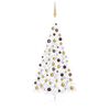 vidaXL K&uuml;nstlicher Halb-Weihnachtsbaum Beleuchtung Kugeln Wei&szlig; 150 cm