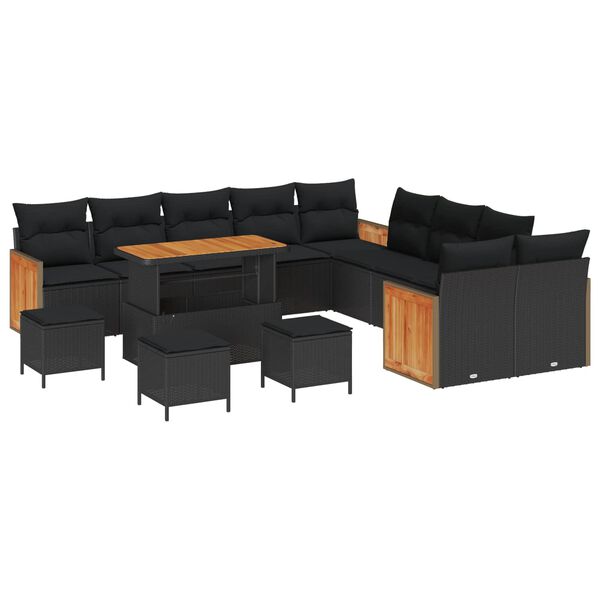 vidaXL Gartensofa-set mit Kissen 18 pcs Schwarz Poly-Rattan