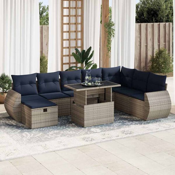 vidaXL 9-tlg. Garten-Sofagarnitur mit Kissen Braun Poly Rattan Akazie